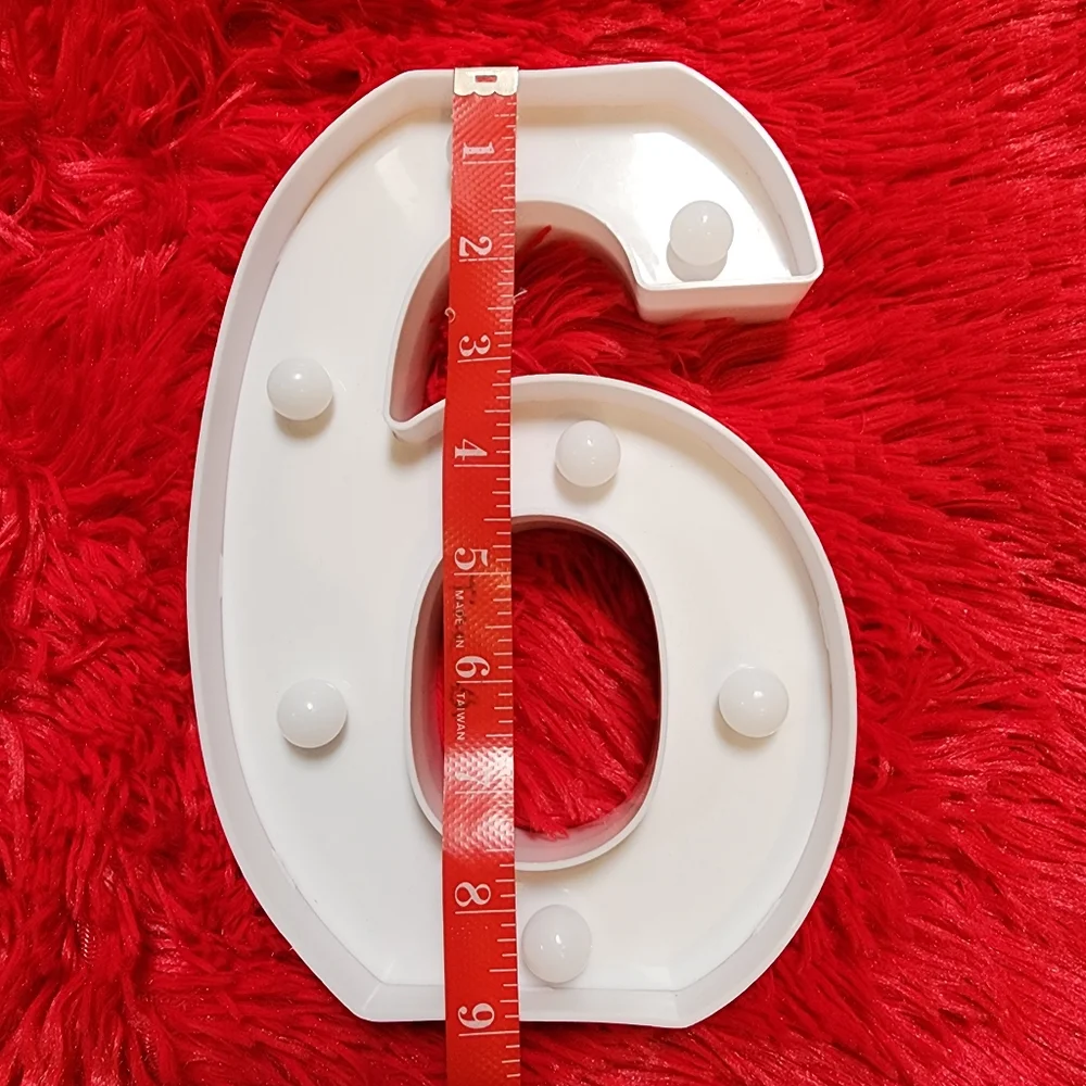 White Number 6 or 9 Plastic Light up wall or table decor, birthday party, nightl